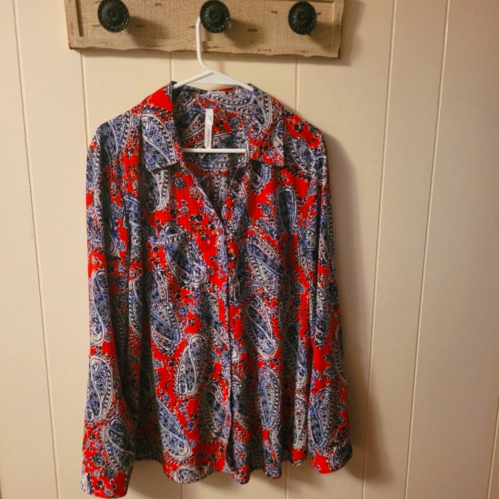 🍒Red White & Blue NY Collection Paisley Print Shirt XL